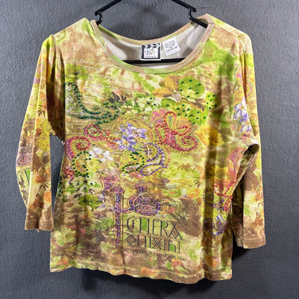 vtg y2k women cotton top medium green grunge whimsigoth affliction artsy fairy